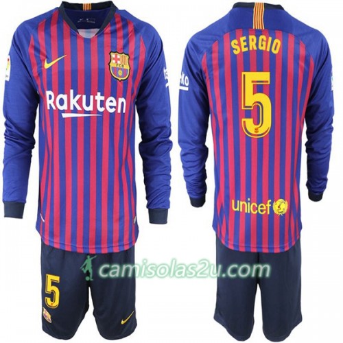 Camisolas de Futebol FC Barcelona Sergio 5 Criança Equipamento Principal 2018/19 Manga Comprida Camisolas de Futebol FC Barcelona Sergio 5 Criança Equipamento Principal 2018/19 Manga Comprida